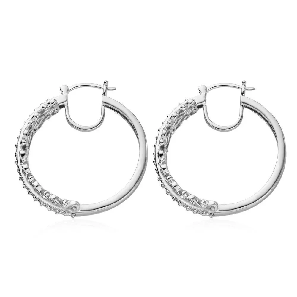 Simulated Diamond Inside Out Hoop Earrings in Platinum Bond 2.40 ctw - Picture 3 of 4